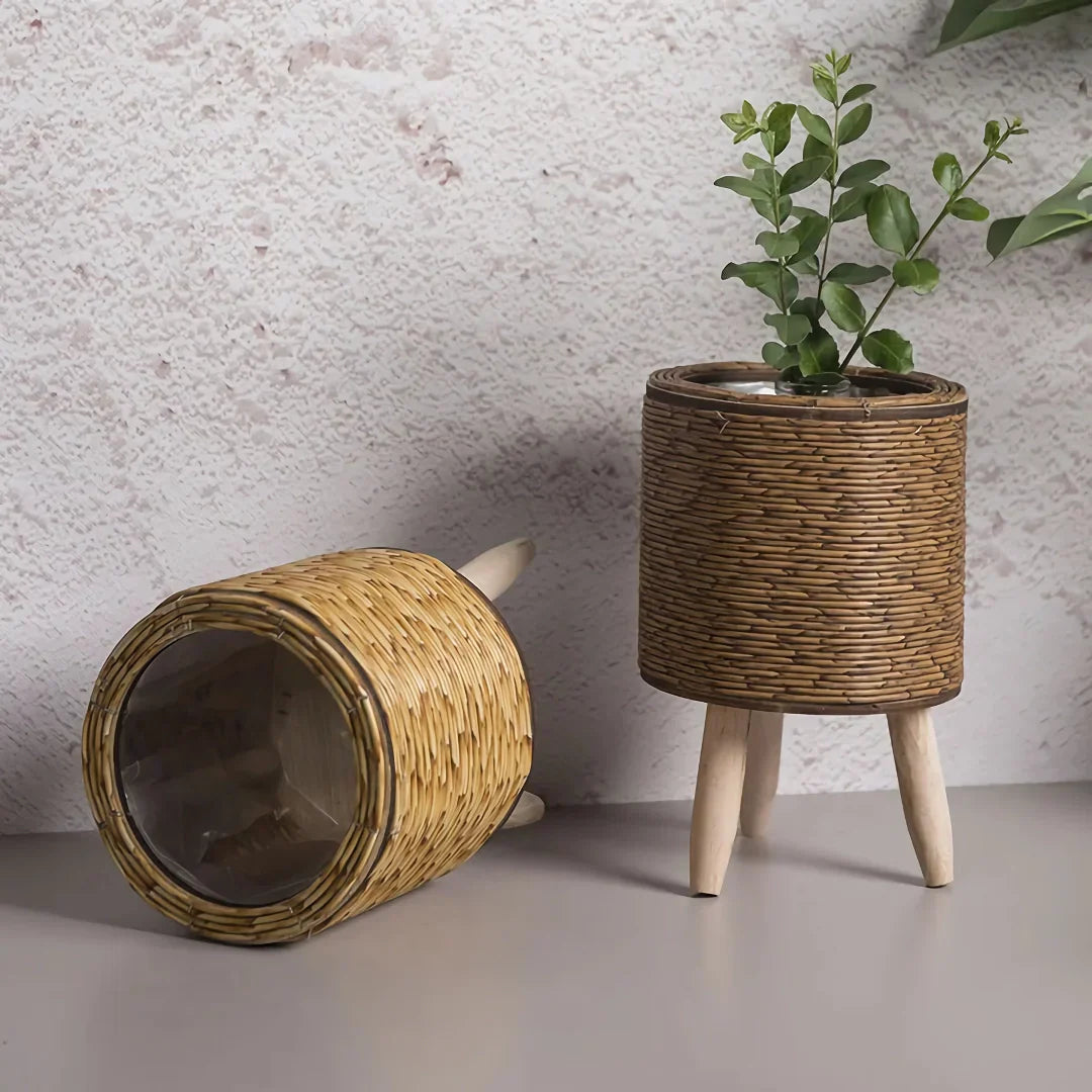 Skanto | Vintage Imitasjon Rattan Blomsterstander med Treben