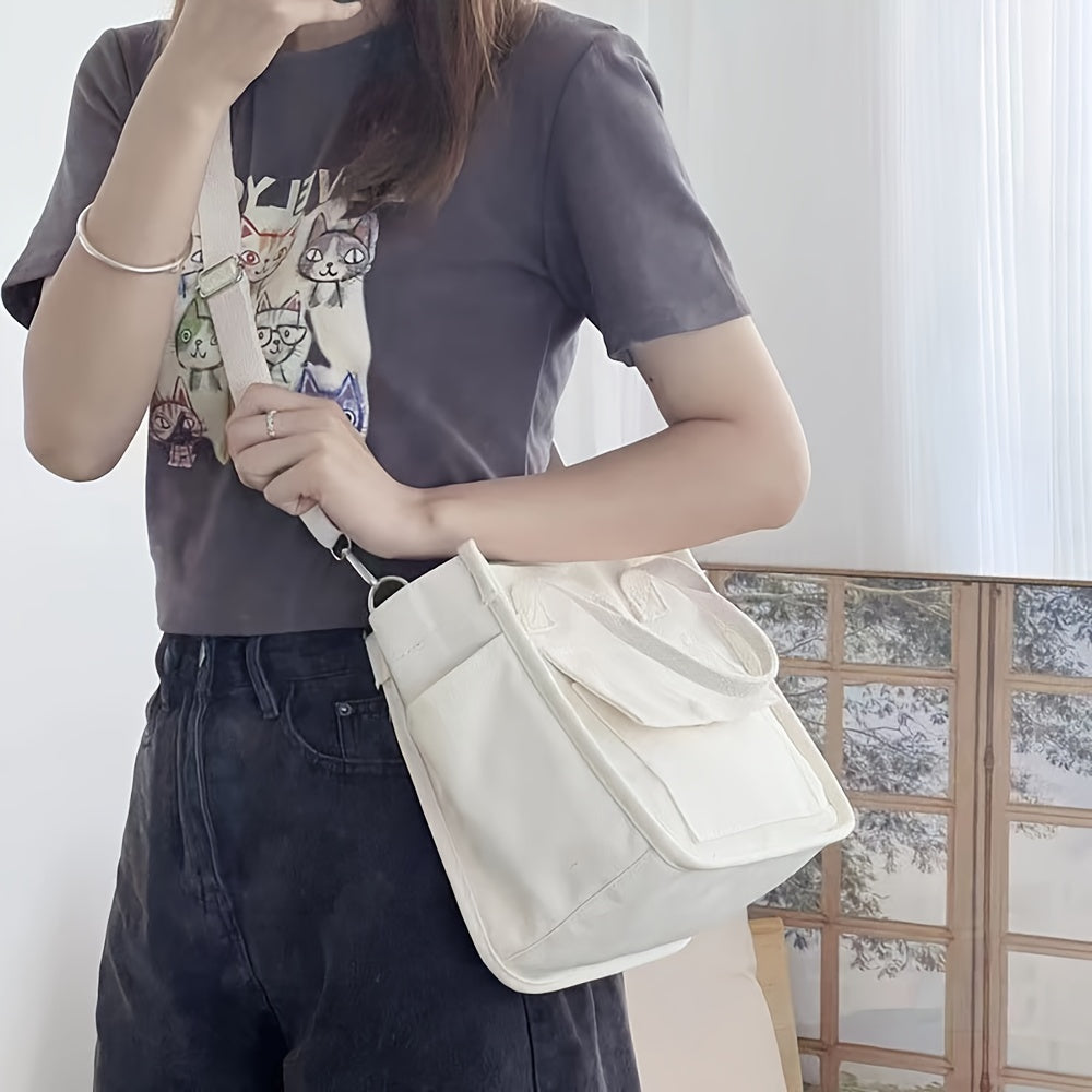 Skanto | UrbanEase Canvas Slingbag – Hvit skulderveske med magnetlås og justerbar stropp