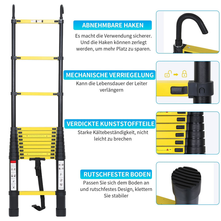 Teleskopisk Stige Aluminium med Avtagbar Krok | Skanto