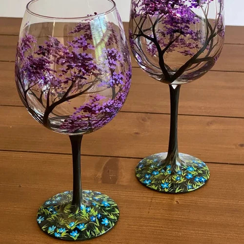 Norvo | Four Seasons Tree Vin Glass - Håndmalt Kunst