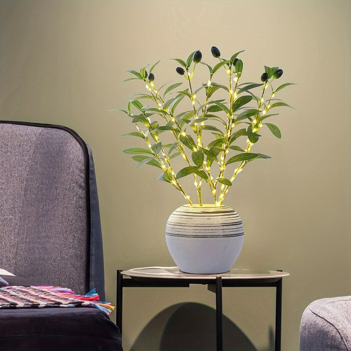 Skanto | Belyst Oliventre LED Lampe – Moderne Dekor for Festlige Anledninger, Bryllup, Bursdager og Feststemning, Ideell for Spisebord, Skap eller Kafé Dekor