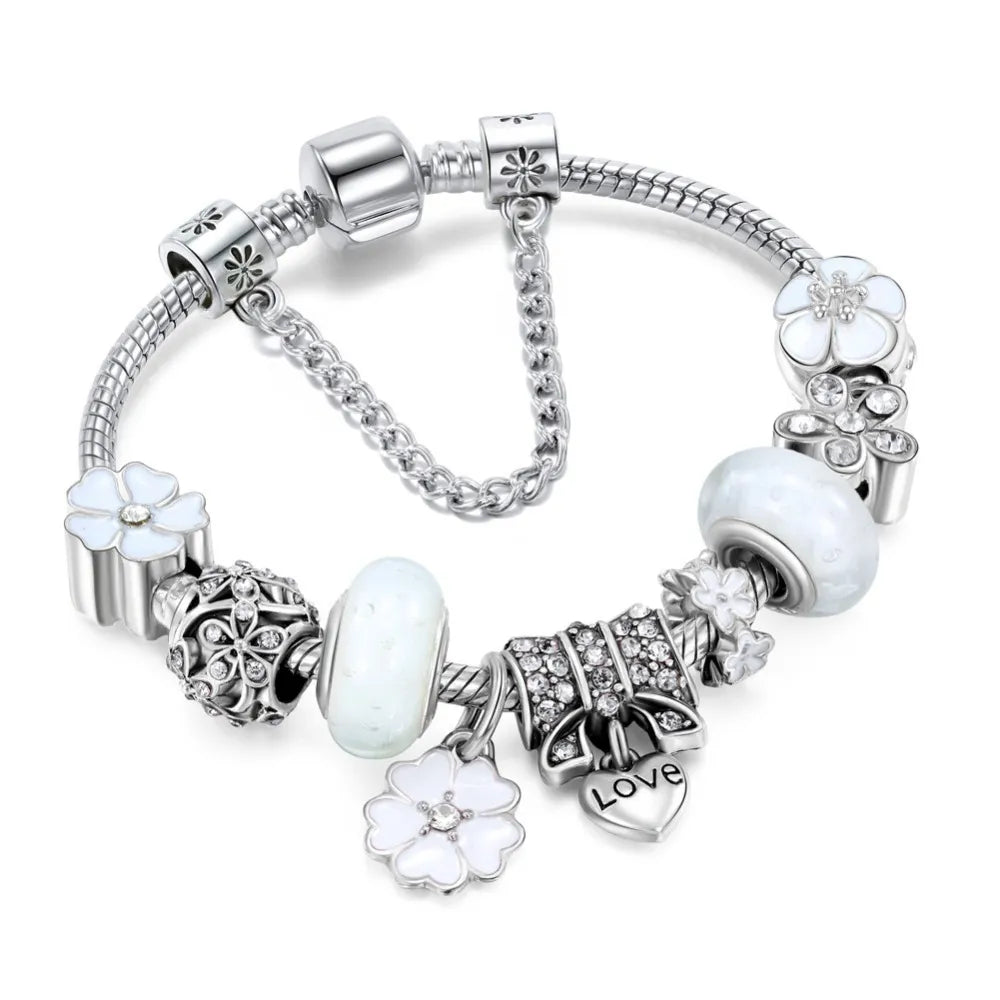 CharmBracelet 925 - Elegant sølv armbånd med blomster Skanto