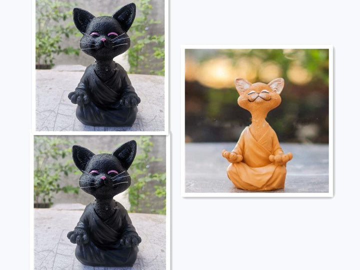 Skanto | Lekker svart Buddha katt figur meditasjon yoga samleobjekt glad katt dekor hjem hagedekorasjon hageornament
