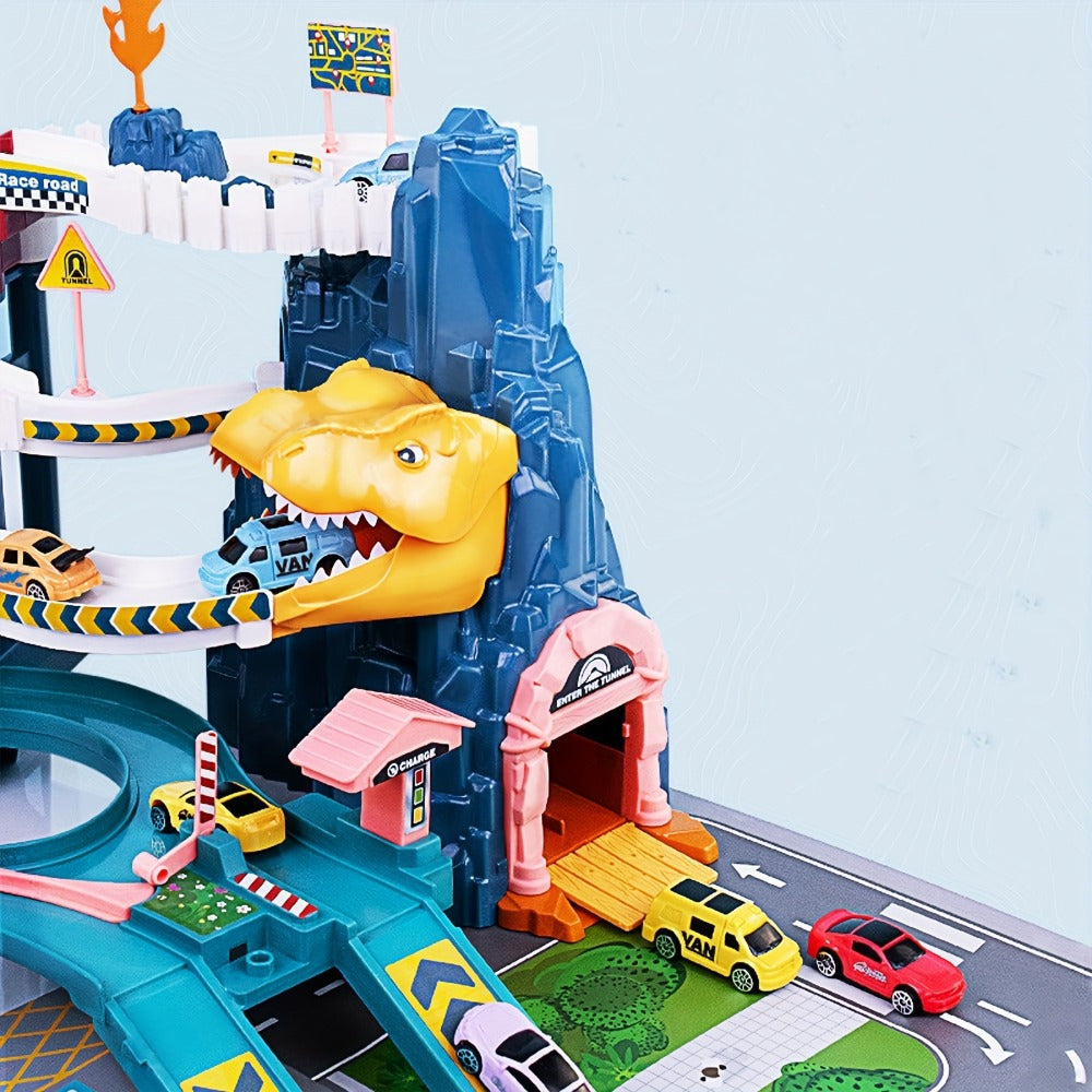 Norvo | DinoRush | Spennende forhistorisk eventyr - Dinosaur leke sett med racetrack og fjellspor