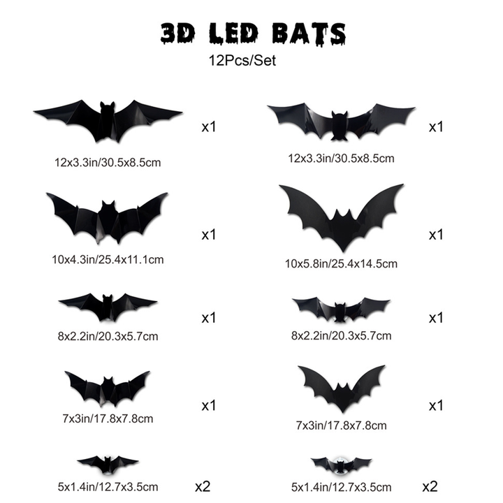 Skanto | 3D Flaggermus LED Veggdekor — Gjør hjemmet ditt til den skumleste Halloween-scenen med livaktige flygende illusjoner!