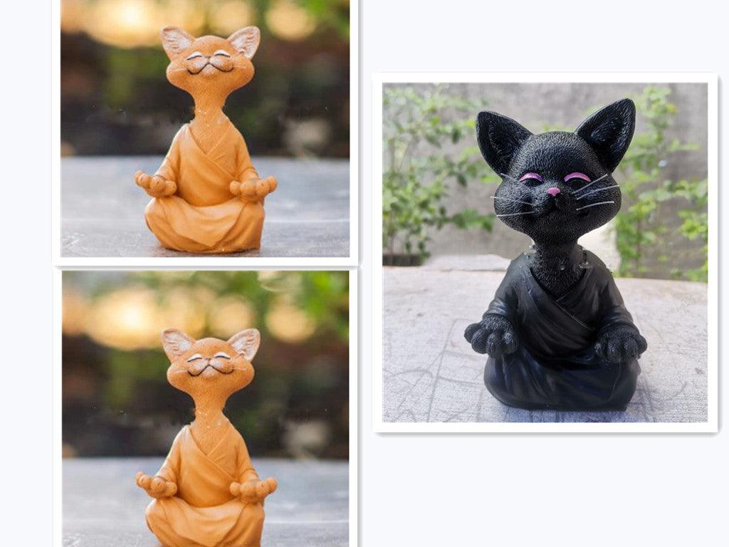 Skanto | Lekker svart Buddha katt figur meditasjon yoga samleobjekt glad katt dekor hjem hagedekorasjon hageornament