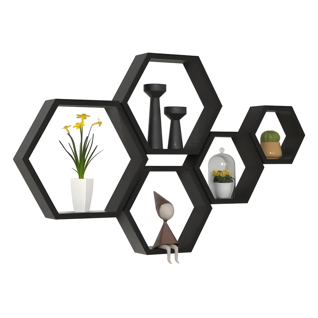 Skanto | Vegghyllesett HexaWood | 5-delt | Sekskantet design | Rustikk trelook