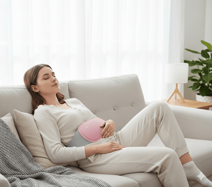 Skanto | CALMCORE – Elektrisk Abdominal Varmepute med Varme & Vibrasjon