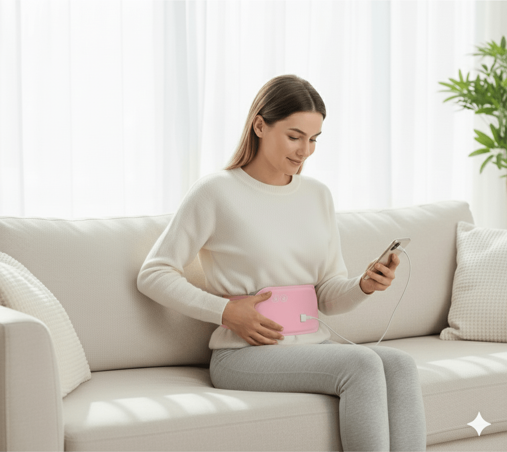 Skanto | CALMCORE – Elektrisk Abdominal Varmepute med Varme & Vibrasjon
