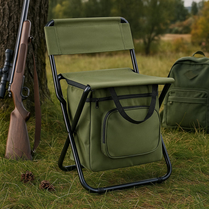ChillPack Utendørs Stol – Sammenleggbar Campingstol med Ryggstøtte og Integrert Kjølebag | Skanto