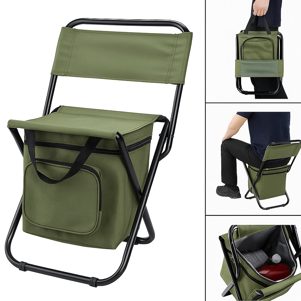 ChillPack Utendørs Stol – Sammenleggbar Campingstol med Ryggstøtte og Integrert Kjølebag | Skanto