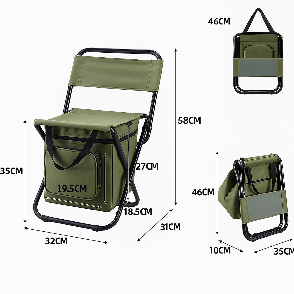 ChillPack Utendørs Stol – Sammenleggbar Campingstol med Ryggstøtte og Integrert Kjølebag | Skanto