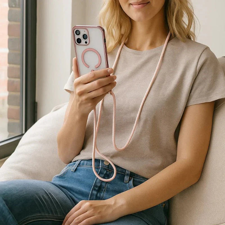 CarryLink – Verstellbares Handy-Lanyard med gjennomsiktig MagSafe-Hülle