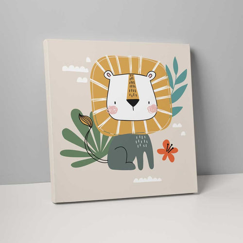 Boho Safari Jungelløve Beige og Gul på Lerret