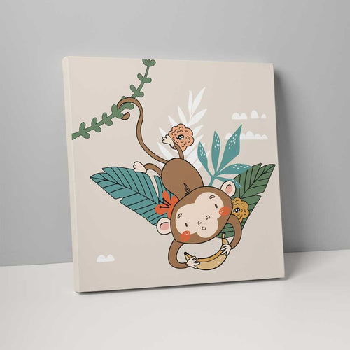 Boho Safari Jungelape Beige og Gul på Lerret