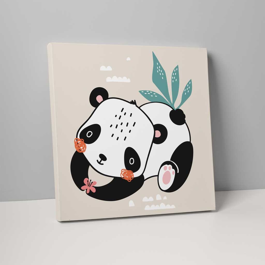 Boho Safari Jungelpanda Beige, Svart og Hvitt på Lerret