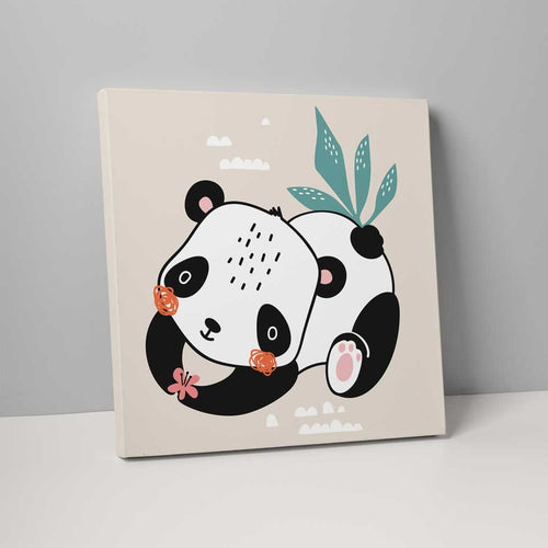 Boho Safari Jungelpanda Beige, Svart og Hvitt på Lerret