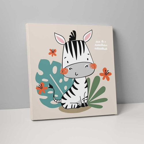 Boho Safari Jungel Sebra Beige, Svart og Hvitt på Lerret