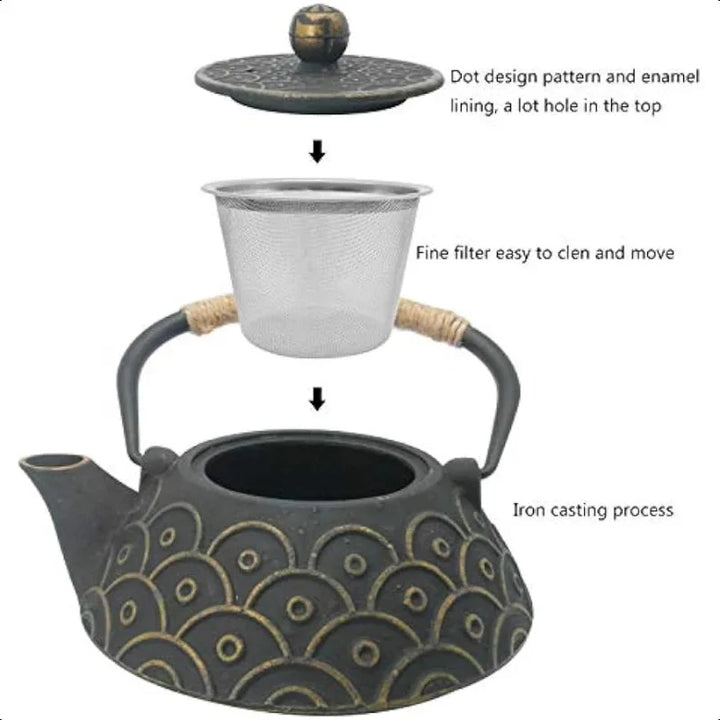 Gryte av støpejern med infuser i rustfritt stål løsblad-tekanne | Skanto