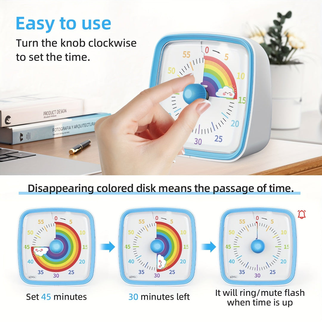 Skanto | Regnbue Tidshåndtering Timer – Visuell 60-Minutters Nedtellingstimer for Studier, Arbeid og Hjem