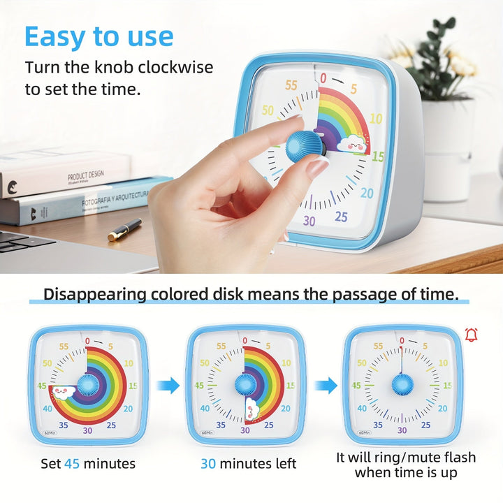 Rainbow Time Management Timer – Visuell 60-minutters nedtellingsur for studie, arbeid og hjem | Skanto