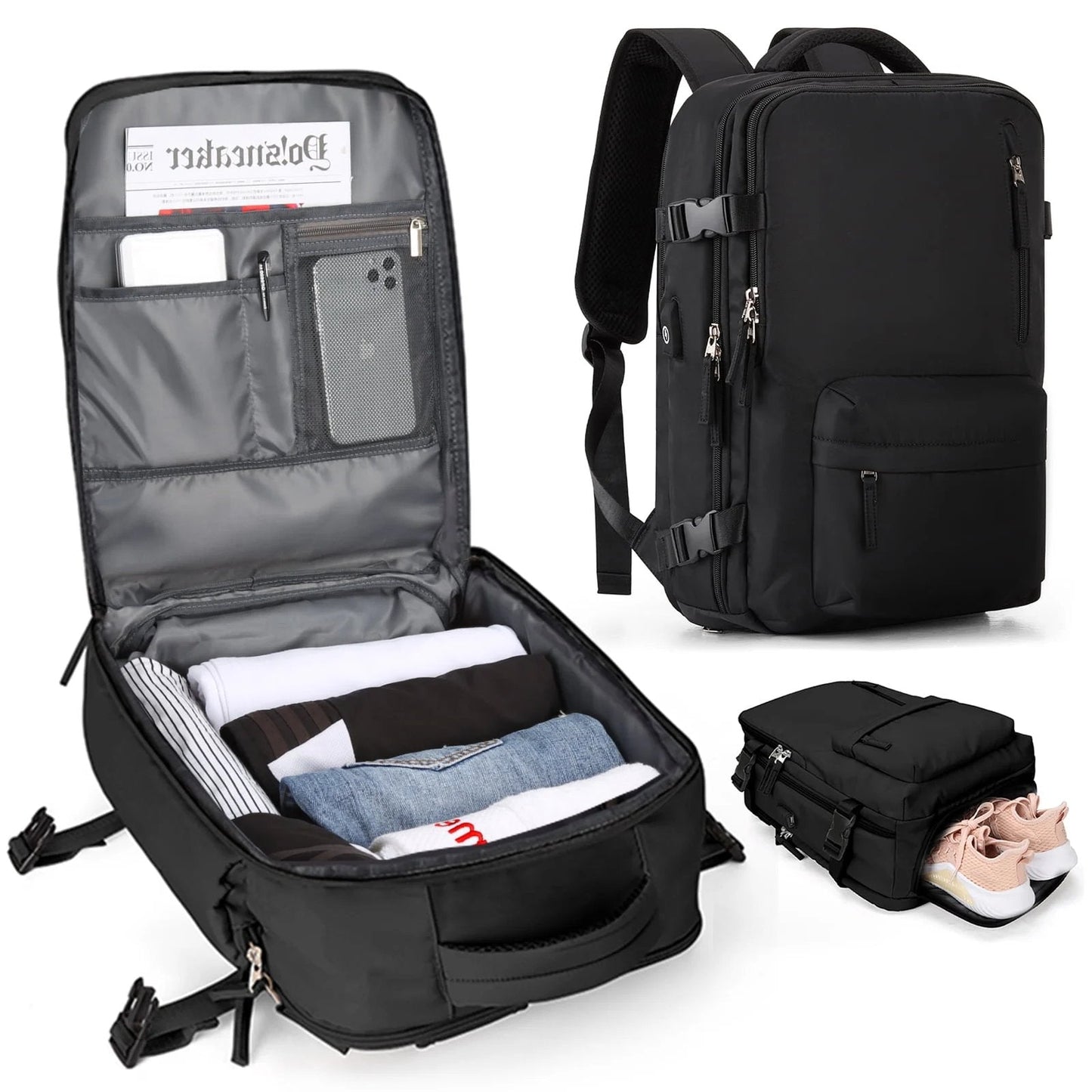 Norvo | Travelliva Kvinners Reise Ryggsekk 35 L | Vanntett & med USB-port | Tyverisikker & Skorom | For Fotturer, Daglig Bruk & Reise
