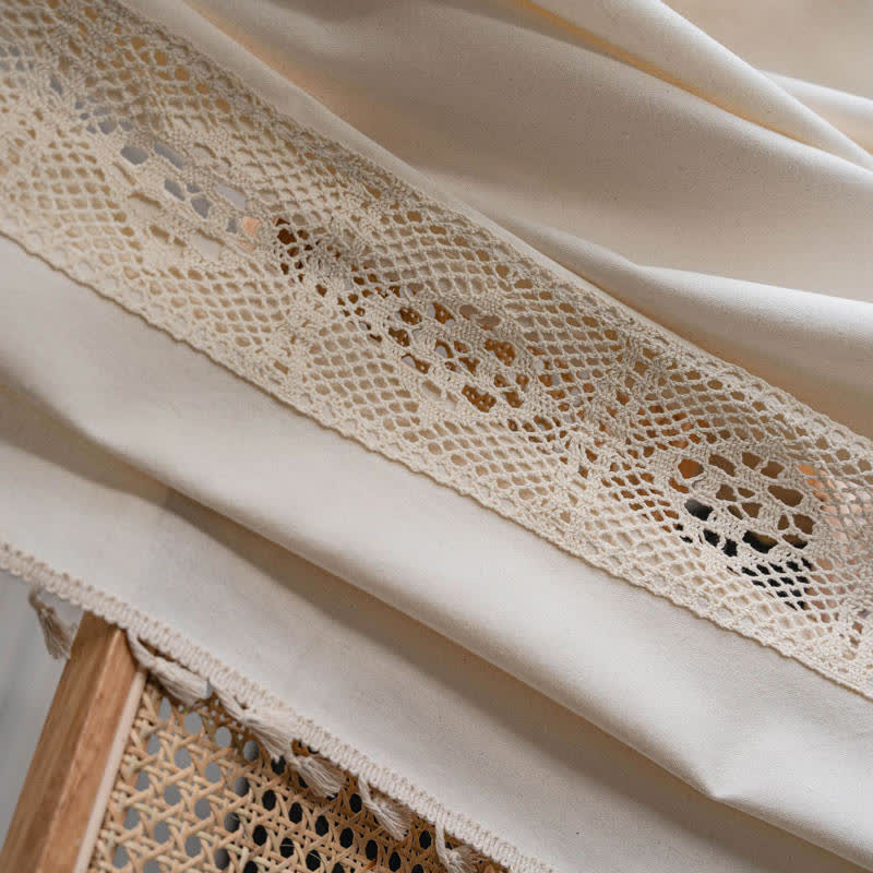Beige Splicing Hollow-Out Lysfiltrerende Gardinsett | Skanto