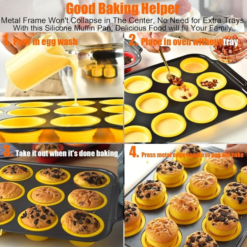Pressemelding Silikon Muffinsform med Solid Metallramme Skanto