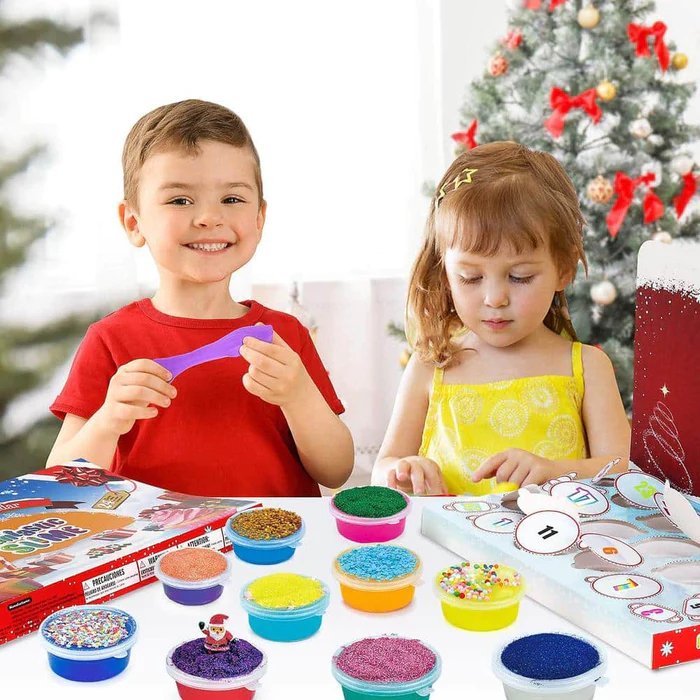 Skanto | Juletid Adventskalender 24 Dager Crystal Mud Blind Box - Jule Countdown Leketøy for Barn
