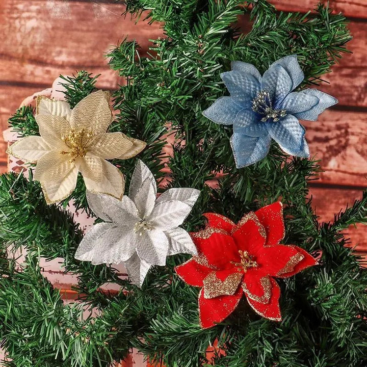 Skanto | Jul Kunstige Poinsettia Blomst Hoder Tre Pendler – Vakkert Lagde Kunstige Poinsettia Blomst Dekorasjoner for en Fantastisk Julehjem Forvandling
