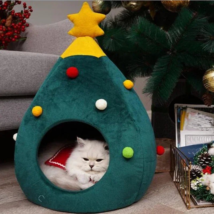 Skanto | Juletre Pet Bed / Telt – Varm Vintertelt for Hunder & Katter, Perfekt for Høytidens Komfort & Stil
