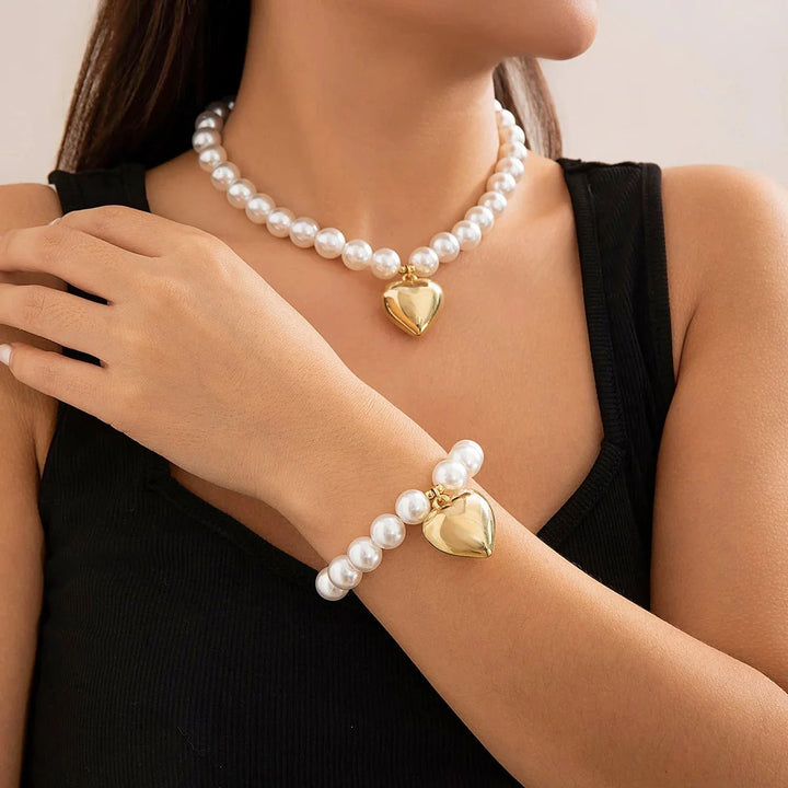 Skanto | Chunky Hjerte Pendel Halskjede og Armbånd Sett