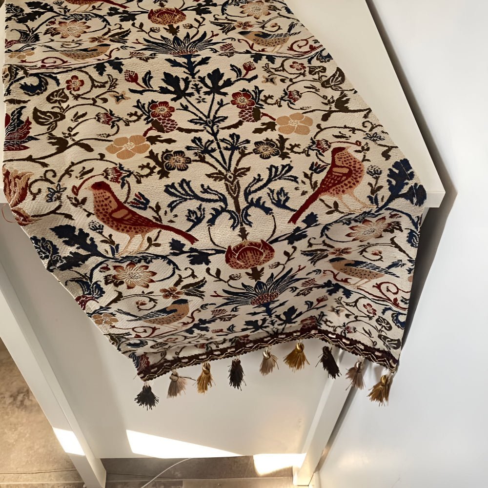 Skanto | EVERBLOOM LINENS – Elegant Duket med Blomster- og Fugl Jacquard Design