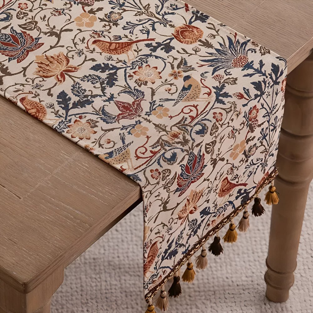 Skanto | EVERBLOOM LINENS – Elegant Duket med Blomster- og Fugl Jacquard Design