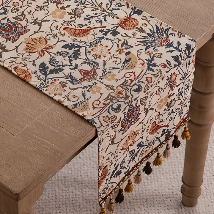 Skanto | EVERBLOOM LINENS – Elegant Duket med Blomster- og Fugl Jacquard Design