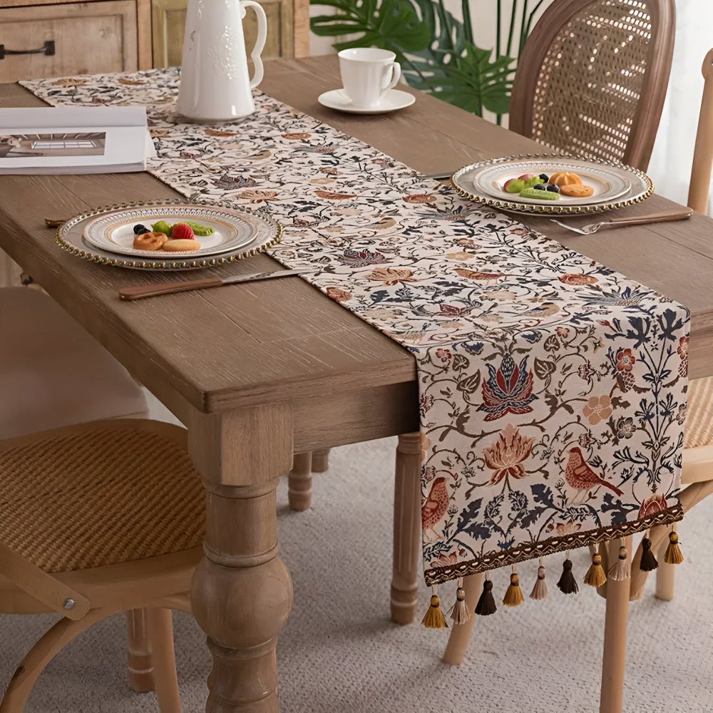 Skanto | EVERBLOOM LINENS – Elegant Duket med Blomster- og Fugl Jacquard Design