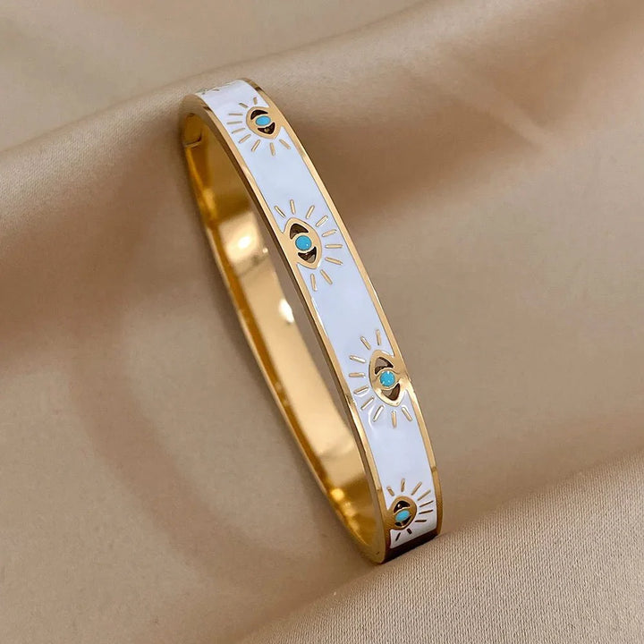 Skanto | Elegant Onde Øye Hvit Emalje Bangle Armbånd