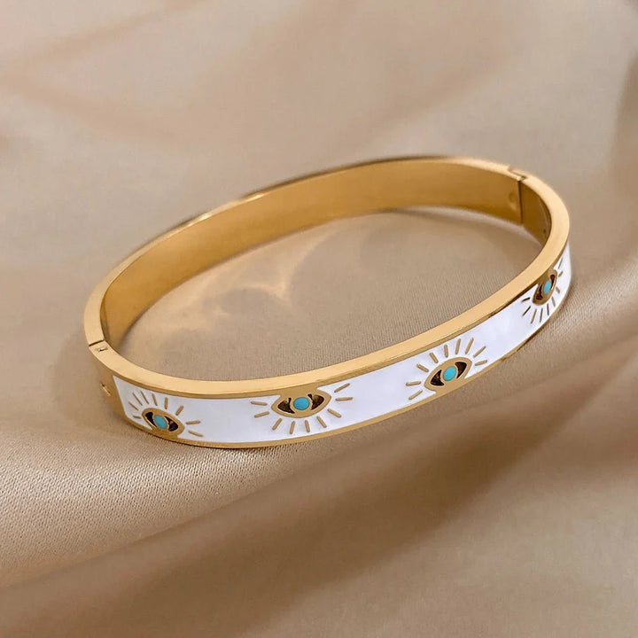 Skanto | Elegant Onde Øye Hvit Emalje Bangle Armbånd
