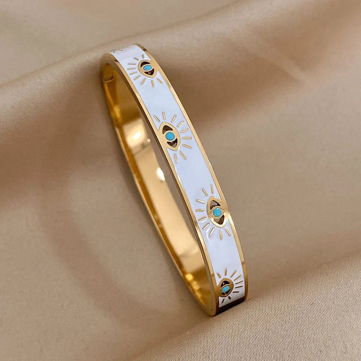 Skanto | Elegant Onde Øye Hvit Emalje Bangle Armbånd
