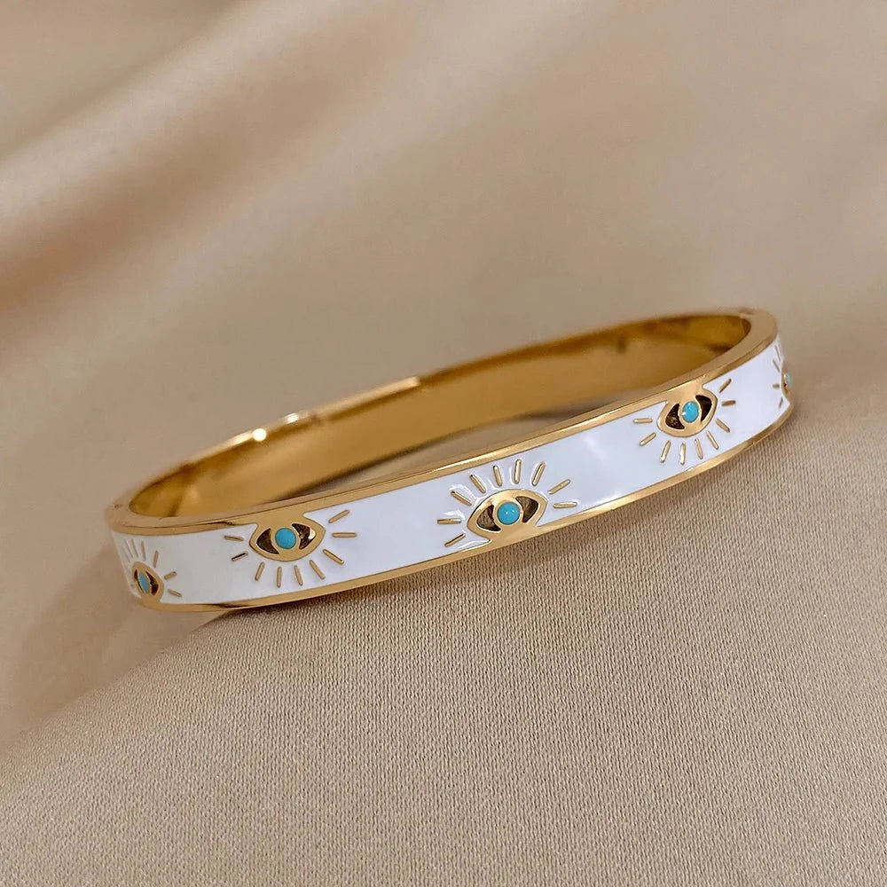 Skanto | Elegant Onde Øye Hvit Emalje Bangle Armbånd