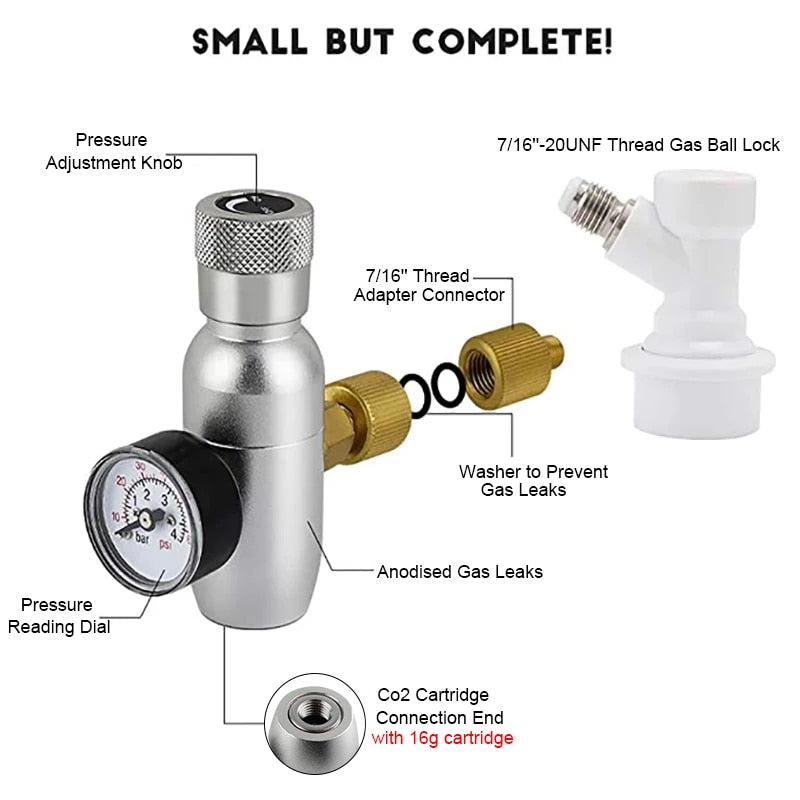 Co2 Lader Kit 0-60PSI Co2 Regulator Mini Keg Lader med Ball Lock | Skanto