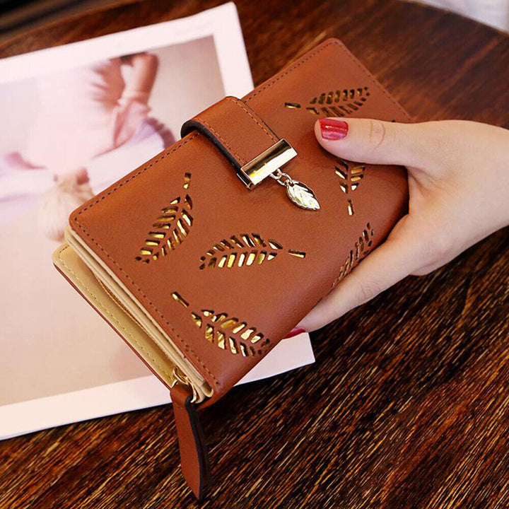 Skanto | GoldenLeaf PU Lær lommebok med blad charm design