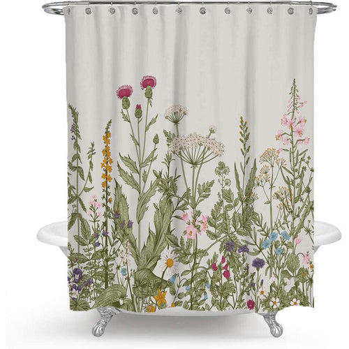 Skanto | Fargerik Blomstertrykk Polyester Dusjforheng med Nordisk Grønn Bladdesign