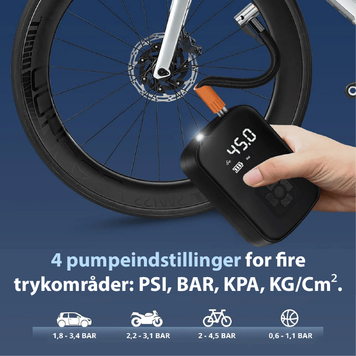 Norvo | KOMPAKT ELEKTRISK LUFTPUMPE – Bærbar oppblåser for dekk, baller og madrasser