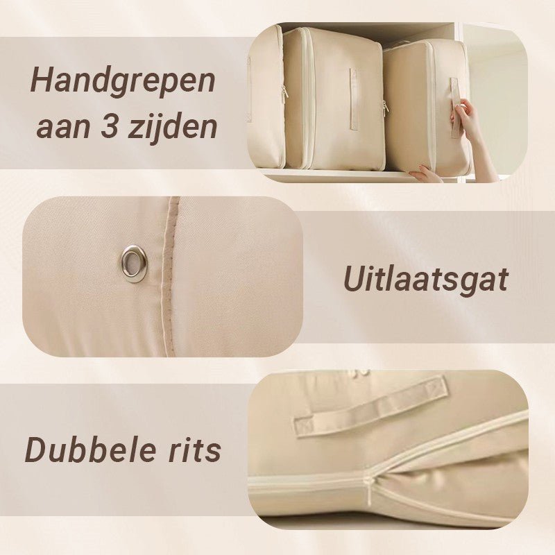 Skanto | Kompresjon Max Oppbevaringsposer – Plassbesparende for Hjem og Reiser – Vakuumfri Kompresjon – Vanntett Nylon – Holdbar og Lett