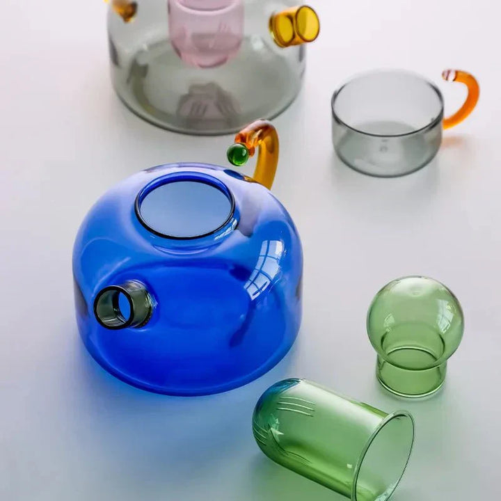 Skanto | Fargerik Glass Tekanne Sett med Kontrast Accenter – Varmeresistent & Stilig