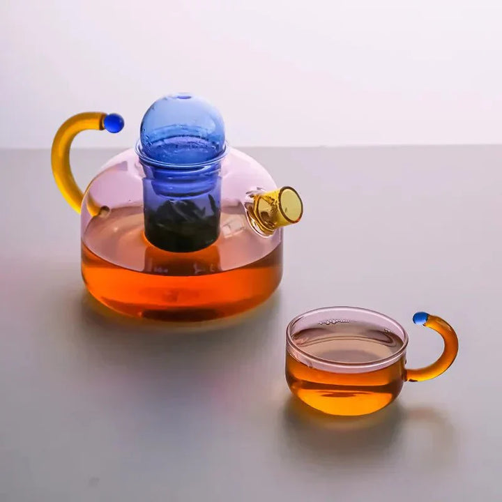 Skanto | Fargerik Glass Tekanne Sett med Kontrast Accenter – Varmeresistent & Stilig