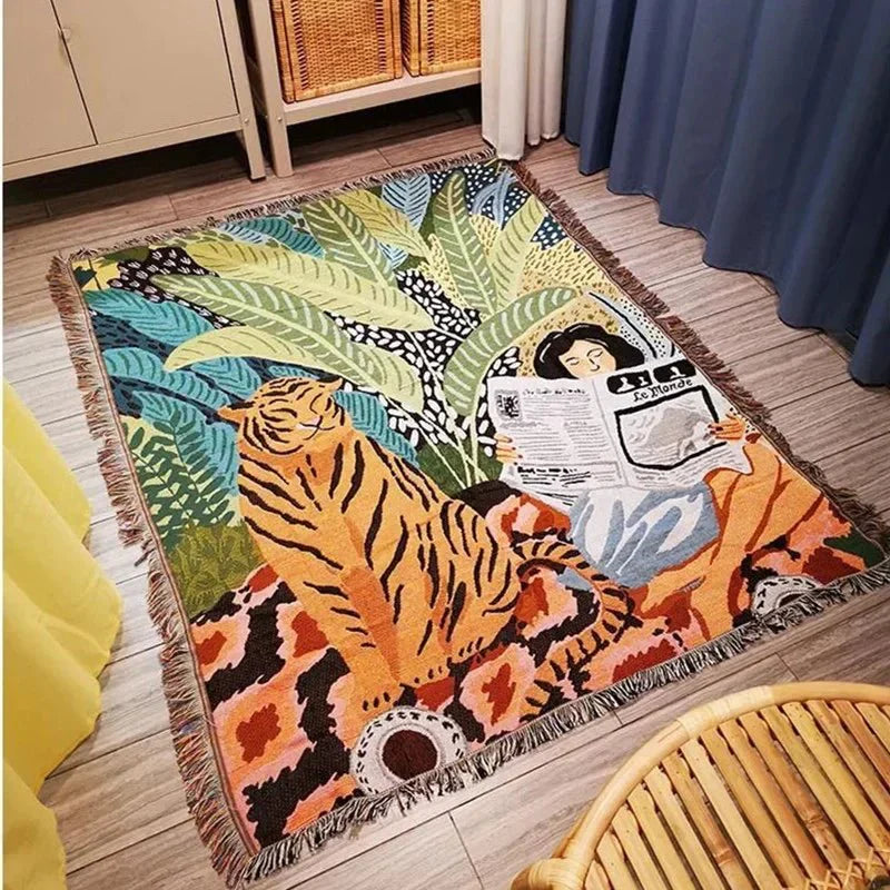 Koselig Tegneserie Tiger Design Kastet Teppe for Hjemmedekor | Skanto