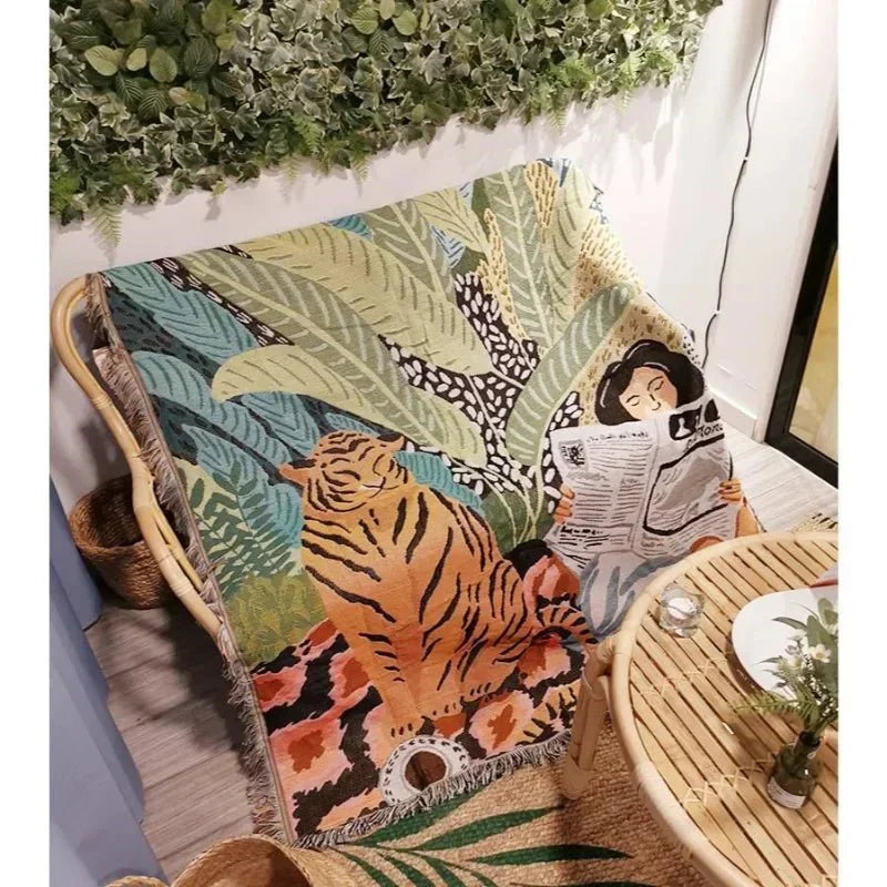 Koselig Tegneserie Tiger Design Kastet Teppe for Hjemmedekor | Skanto