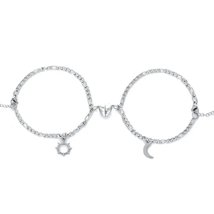 Skanto | Par Magnetisk Hjerte Sol & Måne Armbånd Sett